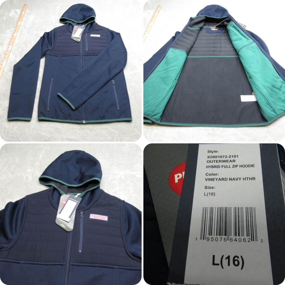 Vineyard Vines Hoodie Youth Large 16 Blue Pockets Hybrid Full Zip NWD READ